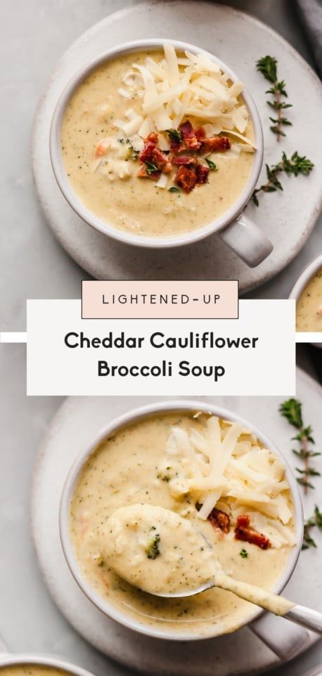 Cauliflower Broccoli Soup, Cheddar Cauliflower, Broccoli Cauliflower Soup, Broccoli Cheddar Soup Recipe, Cheddar Soup Recipe, Ambitious Kitchen, Healthy Comfort, Broccoli Soup, Broccoli Cheddar Soup