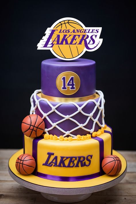 Perfect Slam Dunk: Lakers Birthday Cake Ideas for Him Nba Themed Birthday Party, Lakers Cake Ideas, La Lakers Cake, Lakers Themed Birthday Party, Lakers Birthday Cake, Lakers Birthday Party, Nba Cake, Lakers Cake, Basketball Cakes