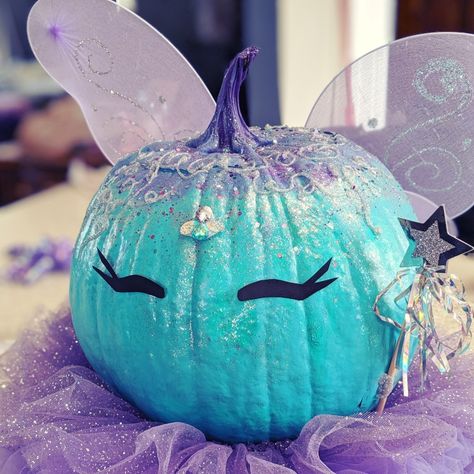 Pumpkin decorating; Fairy pumpkin decorations; Beautiful creations; Pumpkin decorating ideas. Butterfly Pumpkin Decorating, Pumpkin Painting Ideas Sparkles, Unicorn Pumpkin Painting Ideas, Glitter Pumpkin Ideas, Ballerina Pumpkin Decorating, Matilda Pumpkin, Easy Pumpkin Decorating Ideas For Kids, Unicorn Painted Pumpkin, Fairy Pumpkin Painting