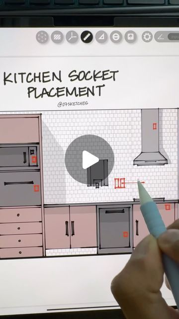 Bhupeshkumar - 07Sketches (Architecture & Design) on Instagram: "When designing a kitchen, considering the placement of sockets on the walls is crucial for efficiency. Properly positioned sockets ensure that appliances can be easily accessed and used without cluttering the countertops or creating hazards. Planning the layout with socket locations in mind will enhance the kitchen’s functionality and usability.

#KitchenDesign #InteriorDesign #KitchenInspo #ModernKitchen #HomeArchitecture #KitchenStyle #InteriorDecor #KitchenIdeas #ArchitectureLovers #DesignYourKitchen" Sockets In Kitchen, Kitchen Electrical Layout, Kitchen Sockets, Kitchen Plugs, Electric Socket, Designing A Kitchen, Electrical Layout, Kitchen S, Design Your Kitchen