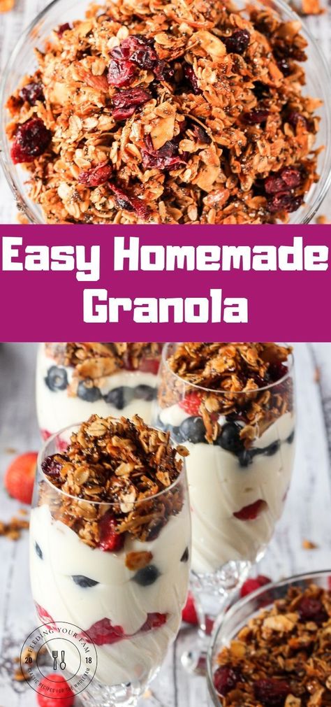 Brunch Parfait, Granola Coconut, Smoothies Breakfast, Breakfast Granola, Easy Homemade Granola, Easy Granola, Granola Recipe Homemade, Coconut Chia, Parfait Recipes