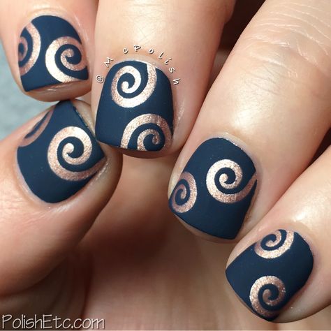 Metallic swirls for the #31DC2016Weekly - McPolish Spiral Nails, Tape Nail Art, Silver Glitter Nails, Watermelon Nails, Nail Vinyls, Finger Nail Art, Millennial Pink, Metallic Look, Metallic Nails