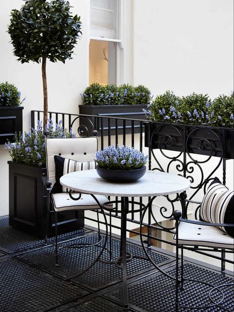 Balcony French Style, French Balkon, Paris Patio Outdoor Spaces, Parisian Balcony Garden, European Balcony Aesthetic, France Balcony, Coffee Shop Furniture, Porch Kitchen, French Balcony