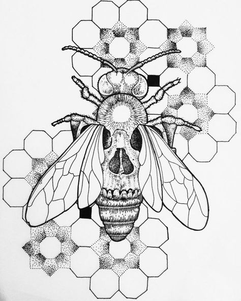 Honeycombs Drawings, Honeycomb Tattoo, Bumble Bee Tattoo, Bee Drawing, Insect Tattoo, Omerta Tattoo, Geometric Drawing, Bee Tattoo, Line Art Tattoos