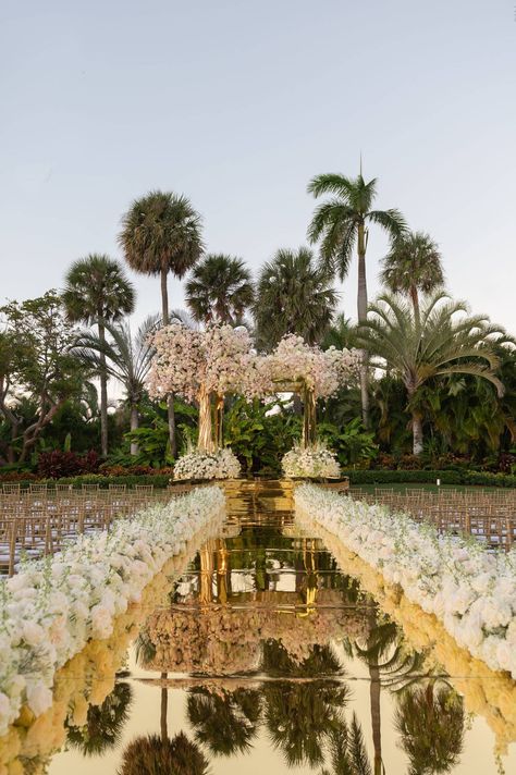 Fairytale Wedding Ceremony Decor, Mirror Aisle Runner, Glam Wedding Ceremony, Mirror Aisle, Fairytale Wedding Ceremony, Floral Chuppah, Custom Bridal Dress, White Wedding Decorations, Dream Wedding Reception