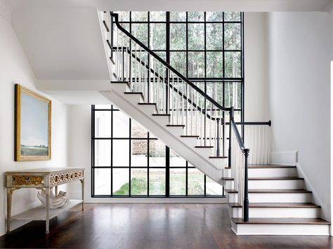 Steel Frame Windows Residential Staircase Decoration Ideas, Staircase Window, Staircase Decoration, Steel Company, Stairs Window, Foyer Staircase, Steel Entry Doors, Window Designs, Entry Stairs