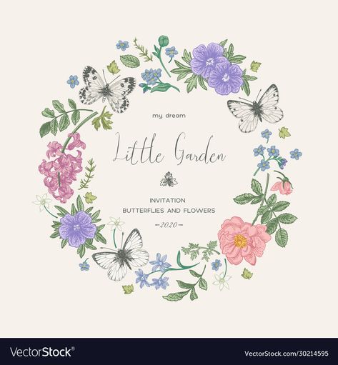 Flower Wreath Illustration, Frame Invitation, Butterfly Invitations, Floral Wreath Wedding, Garden Frame, Butterflies And Flowers, Pet Logo Design, Flower Wedding Invitation, Flowers And Butterflies