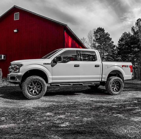 White Truck Aesthetic, White Ford Truck, White Ford F150, White Pickup Truck Aesthetic, Lifted Trucks Ford, Ford F150 Aesthetic, White Ford Truck F150, Blacked Out Ford F150, Black Ford F150