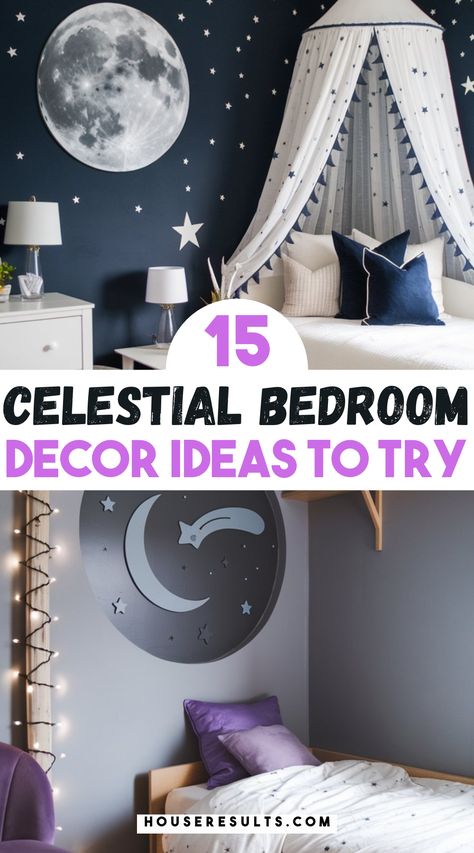 🌌 Transform your bedroom into a celestial paradise with these creative decor ideas! From shimmering accessories to cosmic wall art, discover how to create a tranquil space. ✨ Want more inspiration? Save this pin for later! Astrology Room Ideas, Galaxy Ceiling Bedrooms, Galaxy Bedroom Aesthetic, Space Theme Kids Room, Space Themed Bedroom Boys, Space Bedroom Girl, Astronomy Room Aesthetic, Space Themed Room Aesthetic, Boys Room Space Theme