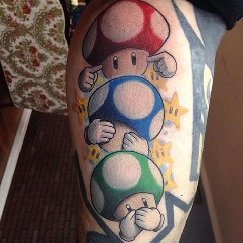 I don't know much about tattoos.... But this is absolutely awesome!!!!! #tattoo… Super Mario Tattoo, Chucky Tattoo, Nintendo Tattoo, Mario Tattoo, Nerdy Tattoos, Gamer Tattoos, Nerd Tattoo, Video Game Tattoo, Comic Tattoo