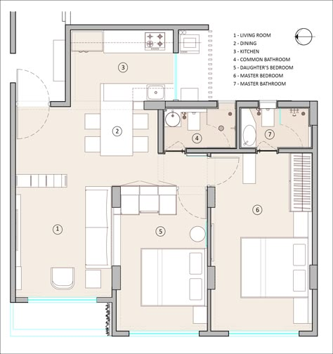 Apartment Plans Layout, Apartment Plans Architecture, Small Apartment Plan, 2 Bhk House Design, Arch Daily House, Compact House Design, Modern Compact House, 2 Bedroom Apartment Floor Plan, Small Apartment Building Design