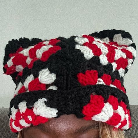 Beanies Season coming soon... #crochetbeanie #crochethat #unisexcrochet #nayspace Crochet Cat Granny Square, Cat Granny Square, Granny Square Cat, Granny Square Beanie, Square Beanie, Cat Ear Beanie, Ear Beanie, Cat Eared Beanie, Cat Beanie