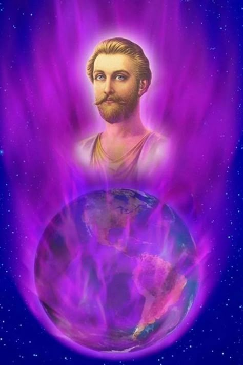 Saint Germain over the earth (saturated in violet flame) Violet Shades, Mystic Symbols, Violet Flame, Germanic Tribes, High Places, Angelic Realm, Ascended Masters, Age Of Aquarius, People Dancing