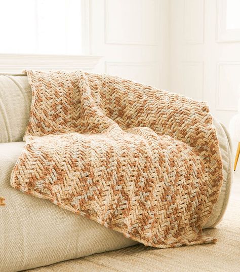 How To Make Forever Fleece Fleecy Herringbone Crochet Blanket Online | JOANN Herringbone Crochet Blanket, Bernat Forever Fleece, Herringbone Crochet, Crochet Rows, Bernat Yarn, Herringbone Blanket, Fleece Patterns, Crochet Blanket Pattern, Holiday Crochet