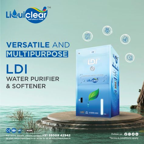 Looking for a #versatile and multipurpose water purifier? Check out our #LDI Technology! It purifies and balances ions, and also removes hardness from the water. #liquiclear #watersoftener Water Purifier Creative Ads, Water Purifier Ads, Water Ads, Water Purifier Design, Water Softener System, Ro Water Purifier, Promotion Design, Hydrogen Water, Kangen Water