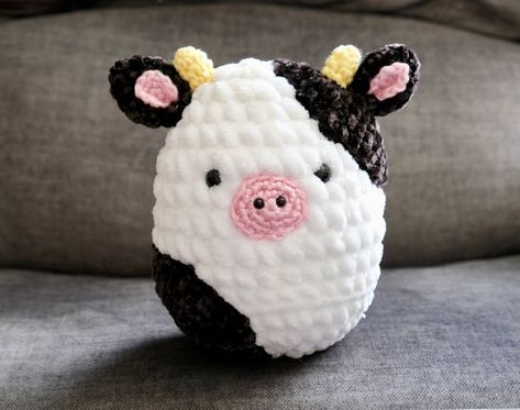 Crochet Cow Squishmallow Plushie PDF PATTERN - by BBadorables Crochet toys free patterns easy #crochettoysfreepatternseasy #crochet #crochettoy #crochetpattern #crochetpatterns 4.644 Crochet Cow Squishmallow, Crochet A Cow, Cow Print Crochet, Mini Crochet Patterns, Crochet Squishmallow, English Terminology, Toys Quotes, Crocheted Cow, Cow Squishmallow