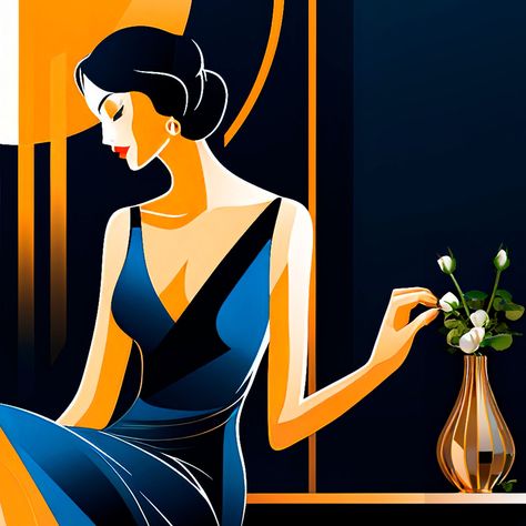 Timeless elegance with this Art Deco-inspired poster featuring a captivating image of an elegant woman. This blue and gold poster reflects the style and sophistication of that splendid era.  ❣️ Larger wall art pieces are often recommended by designers for a more luxurious and cohesive look, making this a savvy and stylish choice for any home. ❤️PRINT DETAILS Giclée fine art printing on photo lustre papers (260gsm weight) provides excellent image quality reproduction on its smooth, bright white, Luxury Lady, Art Deco Style Fashion, Art Deco Style, 1920 Decor, Art Deco Fashion 1920s, Art Deco Fashion Illustration, Art Deco Design Graphics, Art Deco Graphics, Art Deco Prints