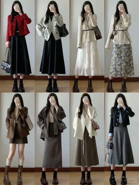 Korean Winter Dress Outfit, One Set Korean Style, Asian Winter Fashion, Winter Outfits For Petite Women, Korean Winter Fashion Outfits, Korea Winter Fashion, Kdrama Fits, Modest Girly Outfits, Simple Style Outfits