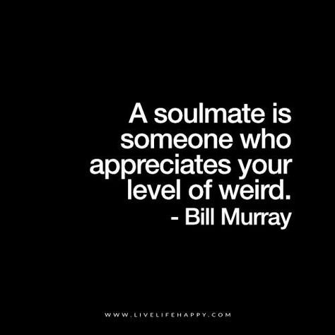 Live Life Happy: A soulmate is someone who appreciates your level of weird. – Bill Murray The post A Soulmate Is Someone Who Appreciates appeared first on Live Life Happy. Mutual Weirdness, Live Life Happy, A Soulmate, Happy Relationship, Bill Murray, Quotes Happy, Robert Kiyosaki, Happy Relationships, Tony Robbins