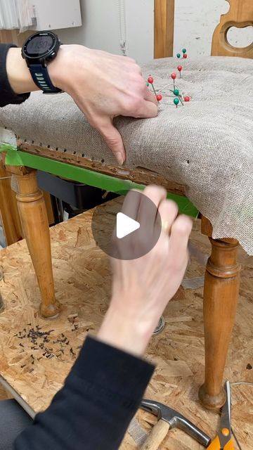 How To Upholster A Chair, Dining Chair Makeover Upholstery, Reupholster Chair Diy, Upholstery Fabric Projects, Chair Reupholstery, Furniture Transformation, Dining Chair Makeover, Diy Furniture Upholstery, Purple Wall Decor