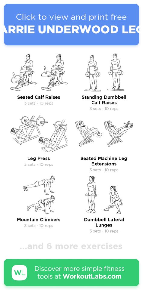 CARRIE UNDERWOOD LEGS – click to view and print this illustrated exercise plan created with #WorkoutLabsFit Carrie Underwood Leg Workout, Carrie Underwood Legs, Carrie Underwood Workout, Workout Labs, Reps And Sets, Leather Dog Leash, Exercise Plan, Free Workout, Leg Press