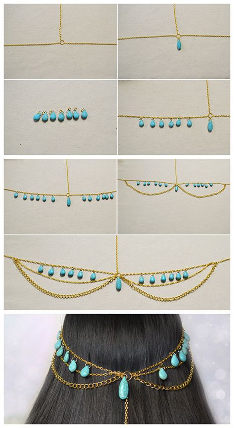 Diy Body Jewelry How To Make, Diy Head Jewelry, Diy Head Chain, Hair Chains Diy, Hair Jewelry Diy, Diy Cleopatra, Diy Hair Jewelry, Cleopatra Headpiece, Diy Headpiece