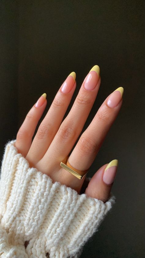 Almond Nails Natural, French Nails Summer, Nail Inspo French, Neon Tips, Grad Nails, French Tip Gel Nails, Yellow French, Gel Nails French, Nails Pastel