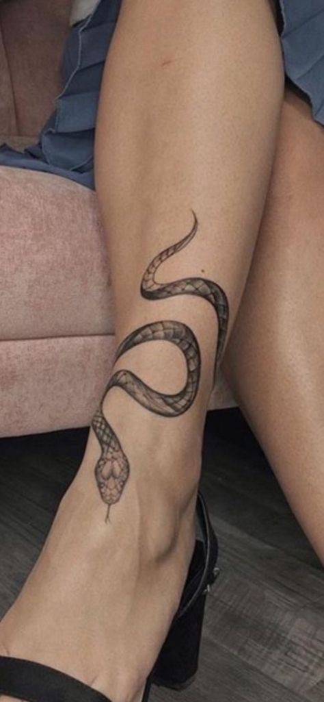 Snake Tattoo Around Thigh, Snake Tattoo Wrap Around, Snake Leg Tattoos Women, Snake Around Ankle Tattoo, Snake Sleeve Tattoo Women, Snake Tattoo Leg Wrap, Leg Tattoo Snake, Snake Tattoos For Women Leg, Slytherin Snake Tattoo