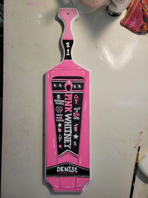 Pink Whitney Paddle, Pink Paddle Sorority, Paddle Painting Ideas Sorority, Sorority Paddles Ideas Big Little, Big Paddles Sorority, Big Little Paddles Sorority Ideas, Sorority Paddles Big Little, Frat Paddles, Sorority Paddles Ideas