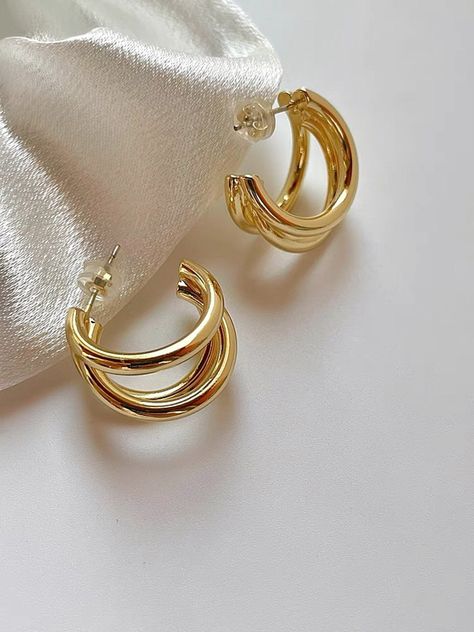 Consider these gold hoops to be a triple axel. They're ready to take center ice with equal parts huggies and hoops. Gold-Plated Hoops Sterling Silver Posts Minimalist Style 16mm Diameter Gold Plated Elegant Hoop Earrings, Cute Gold Huggie Hoop Earrings, Gold Plated Hoop Earrings, Elegant Gold-plated Hoop Earrings, Gold Hoop Earrings, Pierced, Everyday Luxury Gold-plated Huggie Earrings, Triple Axel, Gold Huggie Earrings, Triple Hoop Earrings