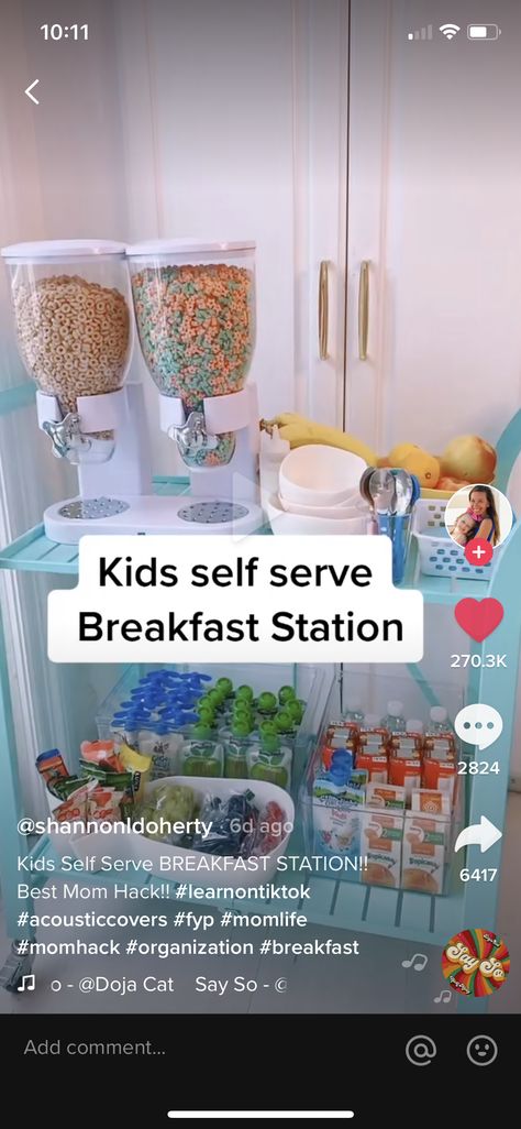 Kids Breakfast Station Ideas, Breakfast Organization Ideas, Kids Breakfast Station, Breakfast Station For Kids, Toddler Snack Station, Breakfast Station Ideas, Kids Snack Station, Cereal Station, Weekend Lunch Ideas