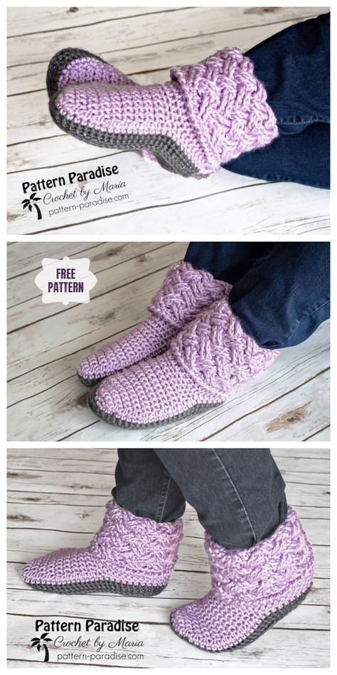 Crochet Celtic Weave Slippers Free Crochet Pattern Crochet Slippers Free, Bohemian Ideas, Crochet Sock, Crochet Slipper Boots, Crocheted Slippers, Easy Crochet Slippers, Crochet Slipper, Crochet Socks Pattern, Crochet Slippers Free Pattern