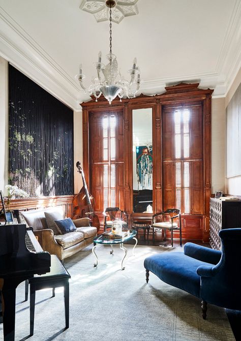 Harlem Brownstone by Povero & Company | 1stDibs Harlem Furniture, Brownstone Interiors, Live Work Space, Salvaged Furniture, London Townhouse, Ivy House, Oak Chair, Transom Windows, Cool Rooms