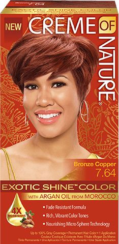 7.3 Medium Warm Brown Exotic Shine Hair Color | Creme of Nature Copper Hair Dye, Elegant Prom Hairstyles, Dark Hair Dye, Creme Of Nature, Shine Hair, Elegant Prom, Oil Treatments, Hair Shine, Copper Hair