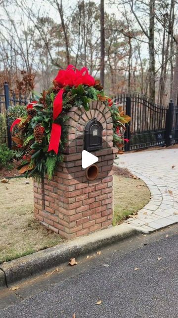 Andy's Creekside Nursery on Instagram: "Have a super big mailbox? That's one of our specialties! We build these "three-piece" saddles in house and deliver them to yours. #mailboxsaddles ##mailboxdecor ##mailboxarrangements #holidaydecor ##christmasmailbox #andyscreeksidenursery #redribbon #outdoordecoration #christmastime" Christmas Brick Mailbox Ideas, Christmas Brick Mailbox Decorations, Brick Mailbox Christmas Decorations, Holiday Mailbox Decor, How To Decorate Mailbox For Christmas, Brick Mailbox Christmas Decor, Mailbox Christmas Decorations Diy, Mailbox Decorations For Christmas, Mailbox Christmas Decorations