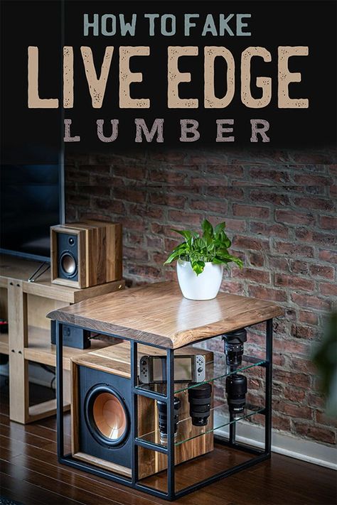 Love the look of live edge furniture, but not the price? Here's how you can turn conventional straight cut lumber into live edge lumber, or, at least something that looks convincingly like live edge lumber -- that's half the price. #diy #liveedgefurniture #liveedgelumber Fake Live Edge, Welding Table Plans, Welding Table Diy, Mosaic Flower Pots, Floating Cabinets, Welding Cart, Live Edge Furniture, Diy Welding, Welding Table