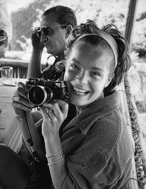 Romy Schneider and Luchino Visconti on vacation in 1961. Holding A Camera, Luchino Visconti, Girls With Cameras, Jeanne Moreau, Robert Frank, I Love Cinema, Romy Schneider, Alain Delon, Olivia Palermo