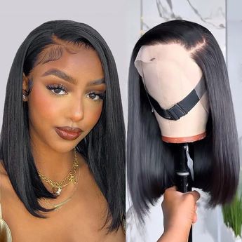 Human Hair Pre Plucked Straight Lace Frontal Glueless Short Bob Wigs for Women Human Hair Wigs Natural Black Color(14 Inch, Bob Wig) Lace Front Bob Wigs, Lace Frontal Bob, Curly Bob Wigs, Black Hair With Highlights, Bob Lace Front Wigs, Lace Front Wigs Human Hair, Remy Human Hair Wigs, Straight Bob, Front Hair Styles