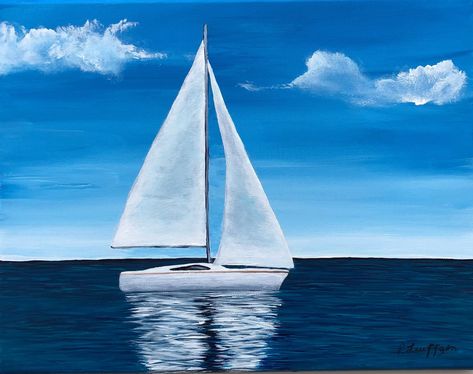 Sailboat Canvas Painting, Painting Sailboats Easy, Boat On Beach Painting, How To Paint Sailboats, Simple Sailboat Painting, Sailboat Painting Easy, Sailing Boat Painting Acrylic, Sail Boat Paintings On Canvas, Sailboat Painting Acrylic Easy