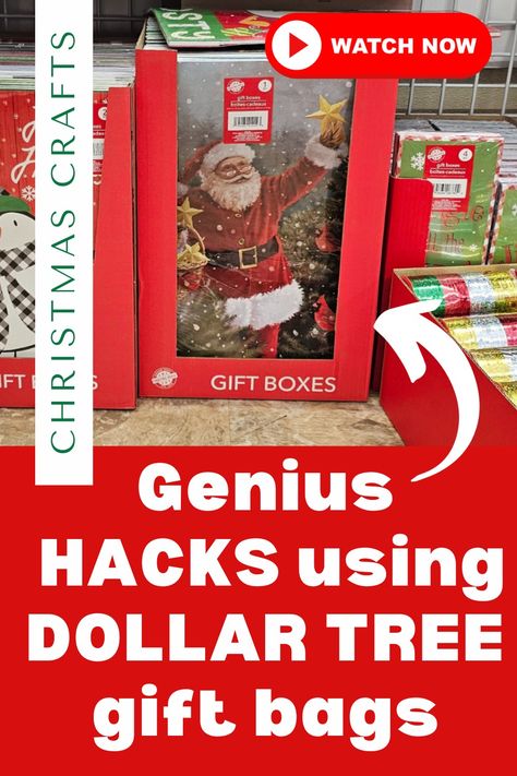 Gift bag hacks. Christmas DIY Crafts. Dollar Tree Christmas DIY Crafts. Christmas Decor Ideas Gift Bags Ideas What To Put In Christmas, Christmas Packages Ideas, Christmas Brown Bag Ideas, Diy Dollar Store Christmas Gifts, Dollar Tree Teacher Gifts Christmas, Gift Tree Ideas, Diy Christmas Boxes Decor, Christmas Bag Decorating Ideas, Christmas Candy Bags Ideas