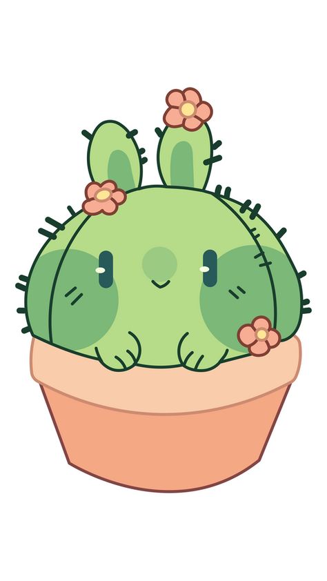 That's some rabbit from Mexico, probably, who was hiding behind these wonderful plants. He was hiding there for so long time that now this animal became itself a cactus. Or is there a cactus that has... Cactus Drawing Cute, Cute Cactus Drawing, Kawaii Drawings Doodles, Kawaii Plants, Daily Sketch Challenge, Cactus Character, Cactus Rocks, Shark Stickers, Doodle Animals