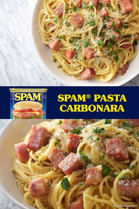 Pasta And Spam Recipes, Spam Spaghetti Recipes, Spam And Noodles, Dinner Ideas With Spam, Spam And Ramen Noodles, Spam Recipes Dinners Meals, Spam Noodle Recipes, Spam And Pasta Recipes, Recipes With Spam Dinners