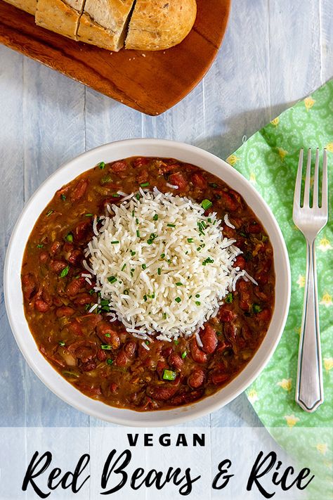 Real Louisiana Red Beans and Rice: You can cook this spicy pot of beans on the stove or in the Instant Pot. #vegan #wfpb Meatless Red Beans And Rice Recipe, Vegetarian Red Beans And Rice Recipe, Vegetarian Red Beans And Rice, Recipes No Meat, Beans And Rice Recipes, Louisiana Red Beans And Rice, Vegan Red Beans, Louisiana Red Beans, Rice In The Instant Pot