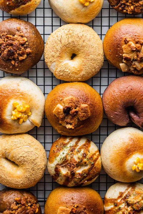 Japanese Bagels (an in-depth guide) - Okonomi Kitchen Japanese Bagel Recipe, Japanese Bakery Recipe, Mochi Bagel, Japanese Bagels, Malibu Food, Asian Bread Recipe, Croissant Danish, Japanese Baking, Asian Bread