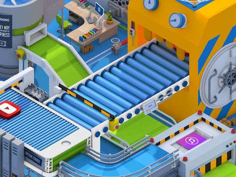 Built some factory goodness. See the full project here! Factory Illustration, 4d Animation, 3d Cinema, الفن الرقمي, 3d Modeling Tutorial, Girls Album, Isometric Art, Brand Assets, Isometric Illustration