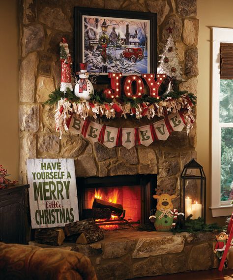 How to Decorate Your Mantel for Christmas - My Kirklands Blog Christmas Fireplaces, Christmas Fireplace Mantels, Elf Christmas Decorations, Fireplace Mantel Decor, Christmas Fireplace Decor, Christmas Mantel Decorations, Cabin Lodge, Christmas Mantle, Christmas Fireplace