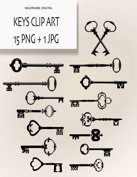 Keys ClipArt Digital clipart keys for by ValerianeDigital. $2.50 USD, via Etsy. Crown Clip Art, Bow Tattoo Designs, Key Tattoos, Key Tattoo, Logo Design Inspiration Creative, Bow Tattoo, Black Wall Clock, Keys Art, Steampunk Design