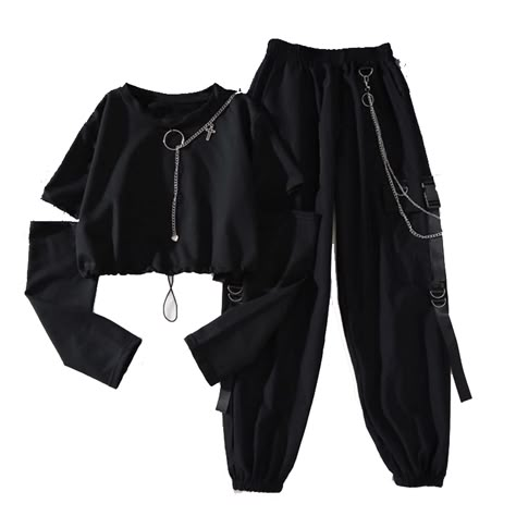 Suit Chain, Black Cargo Pants Women, Ribbon Pants, Women's Streetwear Fashion, Woman Streetwear, Hiphop Streetwear, Alt Clothes, Streetwear Mode, Black Cargo Pants