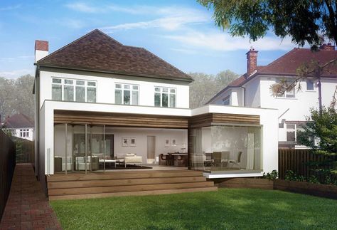 Lower Ground Floor Extension, 1930s House Extension, Basement Garden, Flat Roof Extension, Single Storey Extension, Home Extension, House Extension Plans, Roof Extension, Open Plan Kitchen Living Room