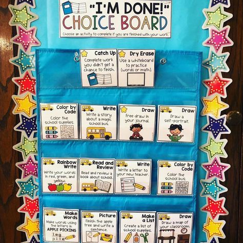 Teri on Instagram: “Another fast finishers choice board in action! Swipe to see how @besascorner uses pocket folders and a copy of the task cards to store the…” Choice Boards Kindergarten, Classroom Management Rewards, Teacher Goals, Future Educator, Disney Themed Classroom, Disney Classroom, Choice Board, Morning Meetings, Future School